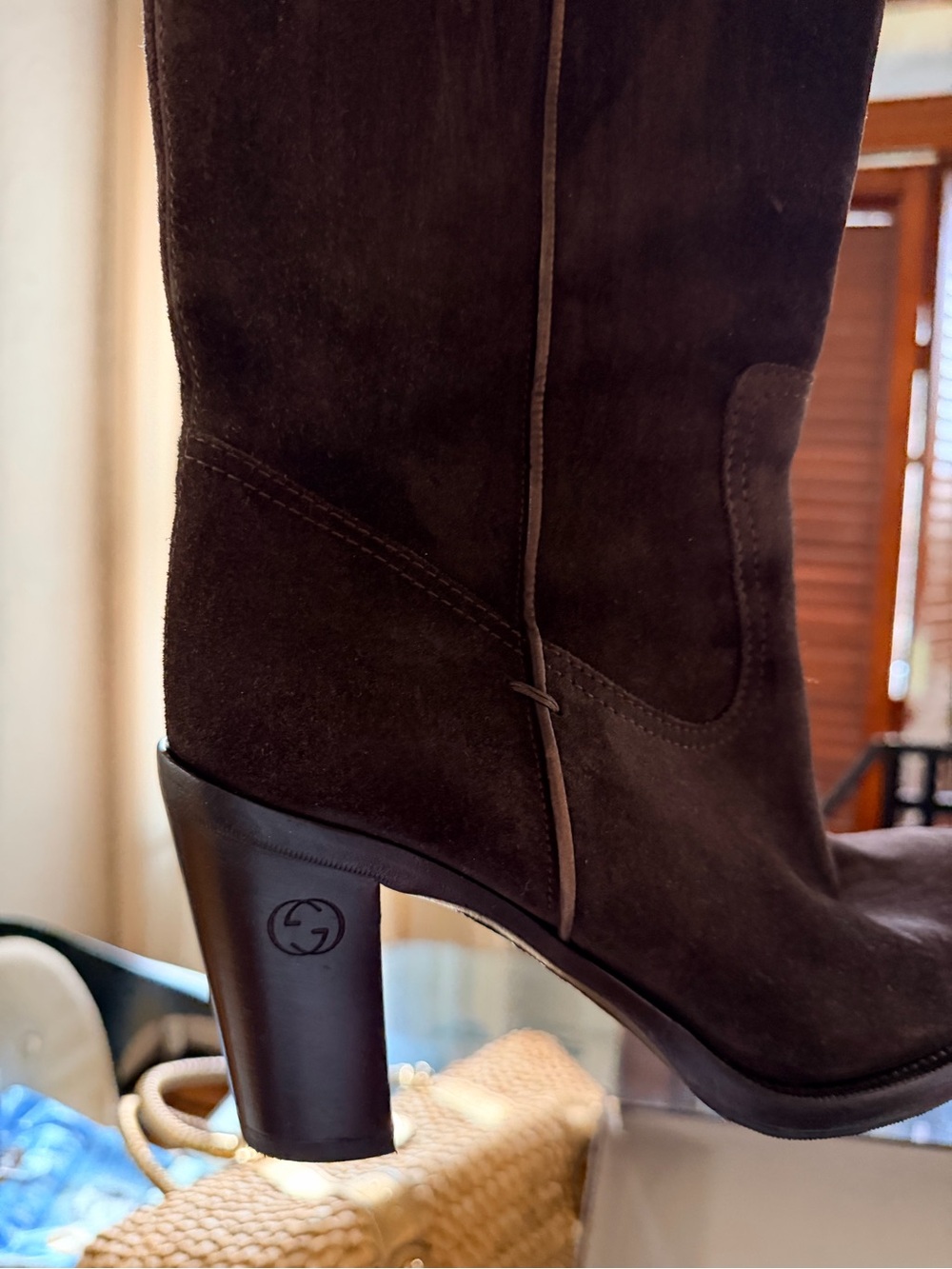 Gucci Dark Brown Suede Mid-Heel Boots